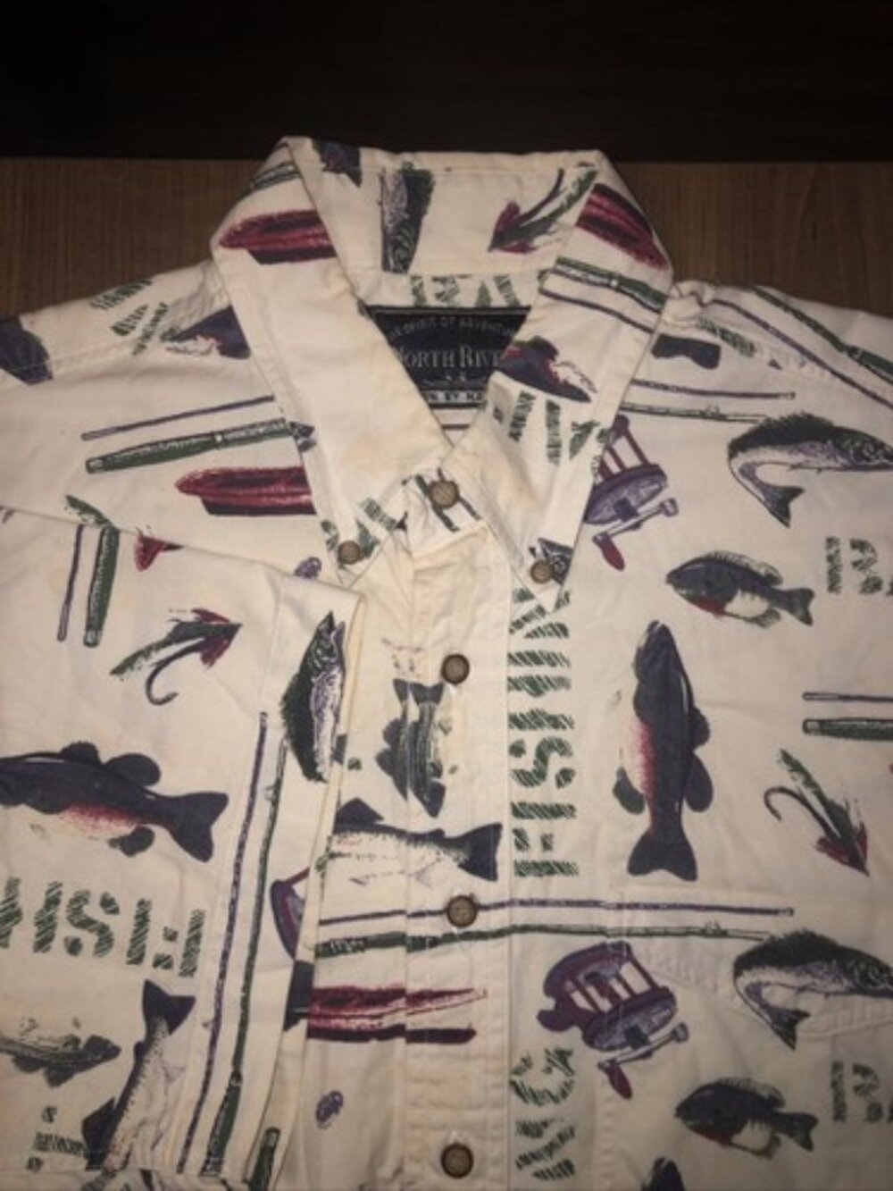 North River Outfitters Men's Button Up Fishing Fish Short Sleeve Shirt Large